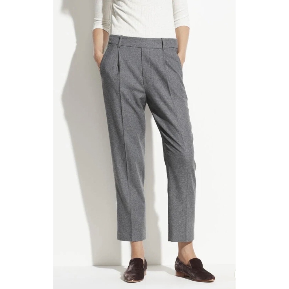 Vince NWT Gray Wool Blend Pleated Pull-On Cropped Pants Size Large
